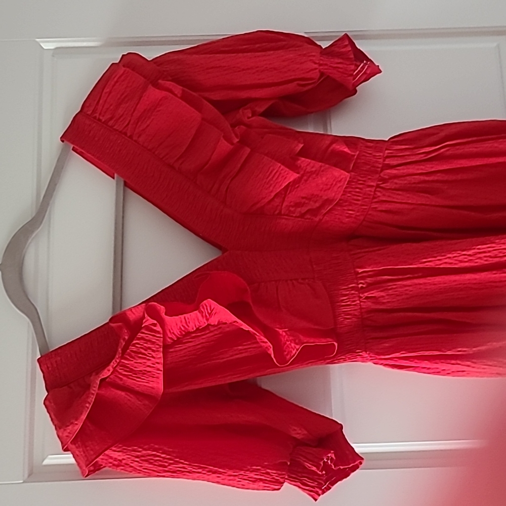 H&M Ruffle Dress Red XS - Picture 2 of 10